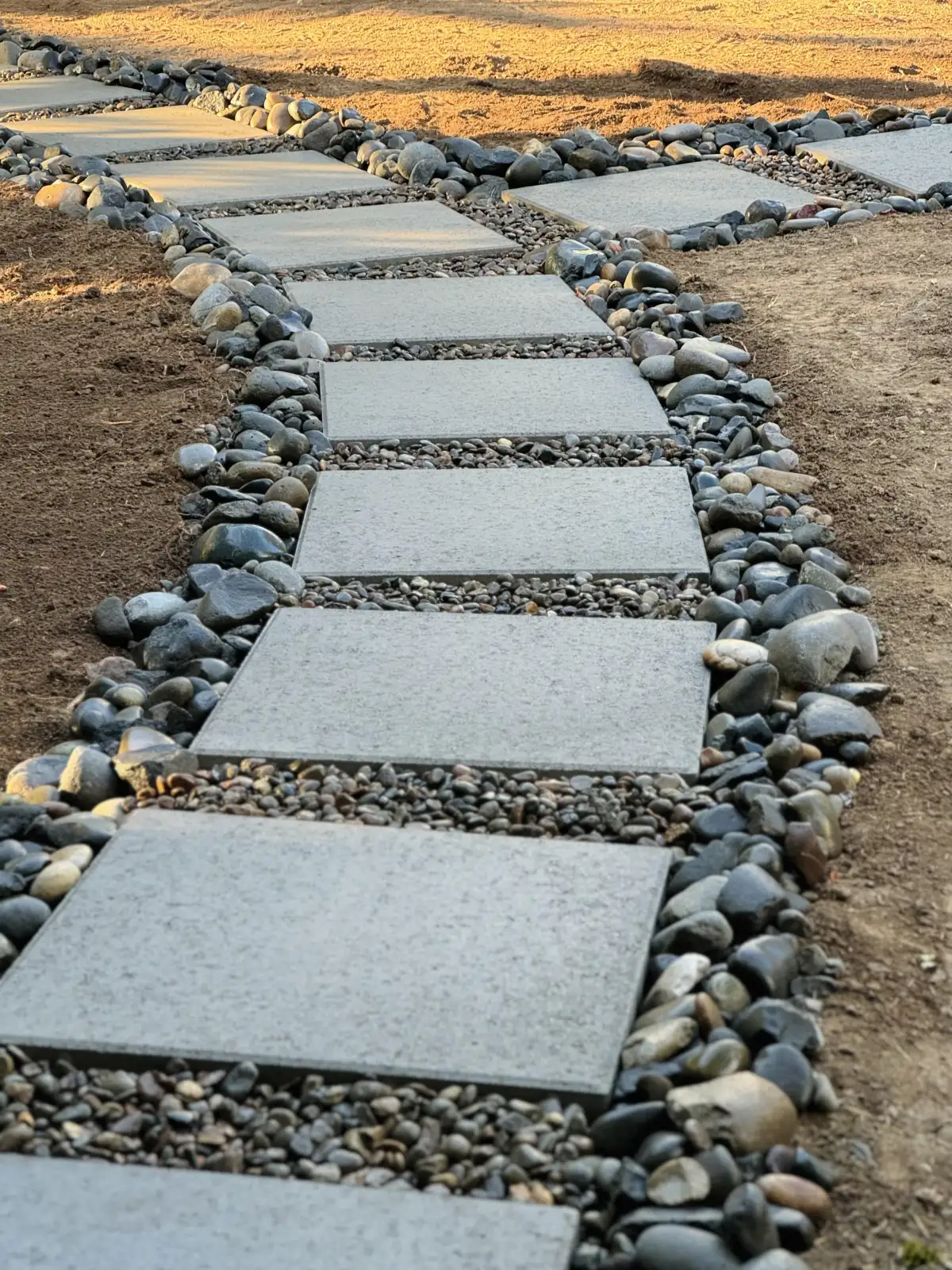 Close-up of durable concrete pavers installed on Oregon patio