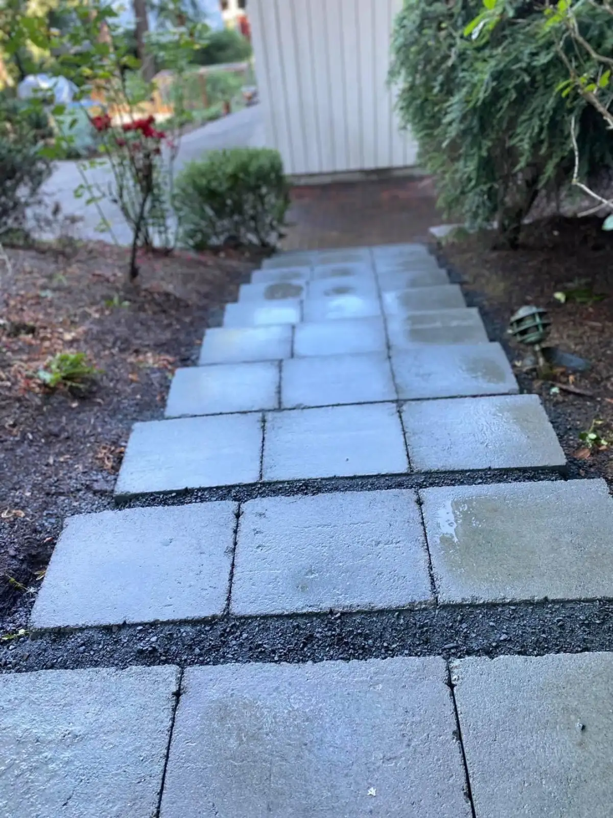Multi-level retaining wall on a Happy Valley new construction lot